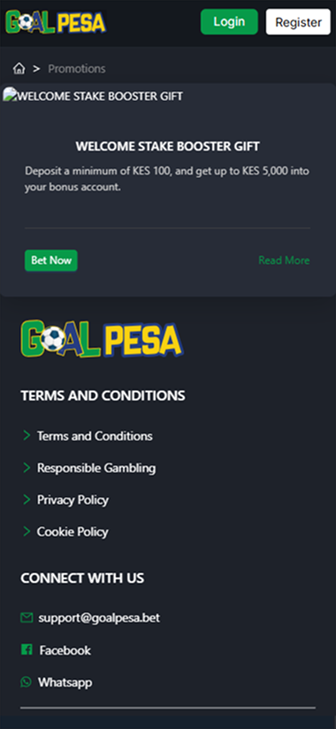 screen-2 Promotions page with welcome stake booster gift