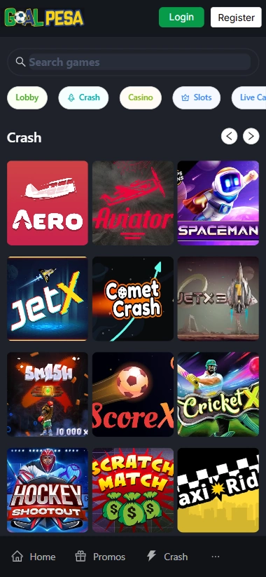 Crash games lobby with Aero and JetX